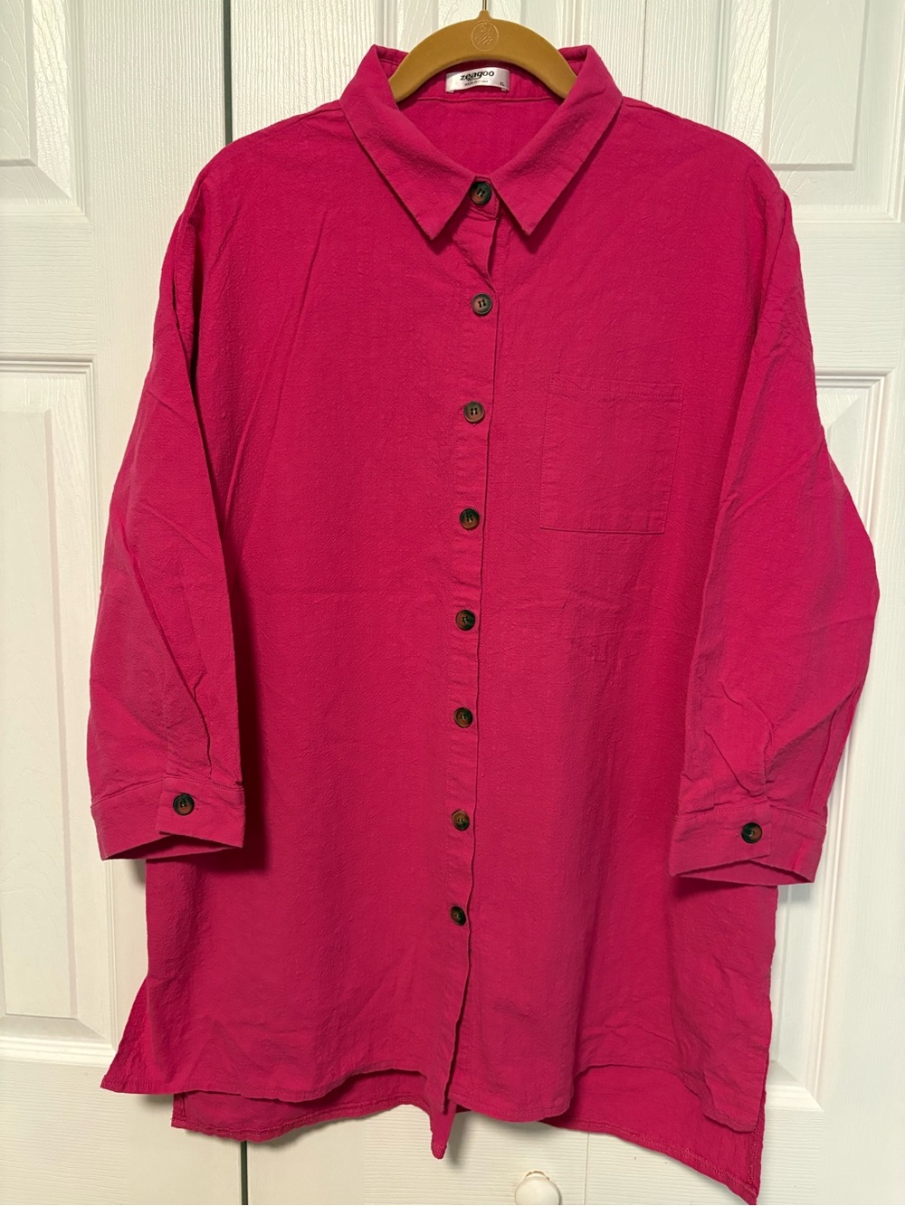 100% Textured Cotton Hot Pink Button-Front Shirt